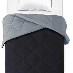 Black and Gray Quilted Comforter with Reversible Design